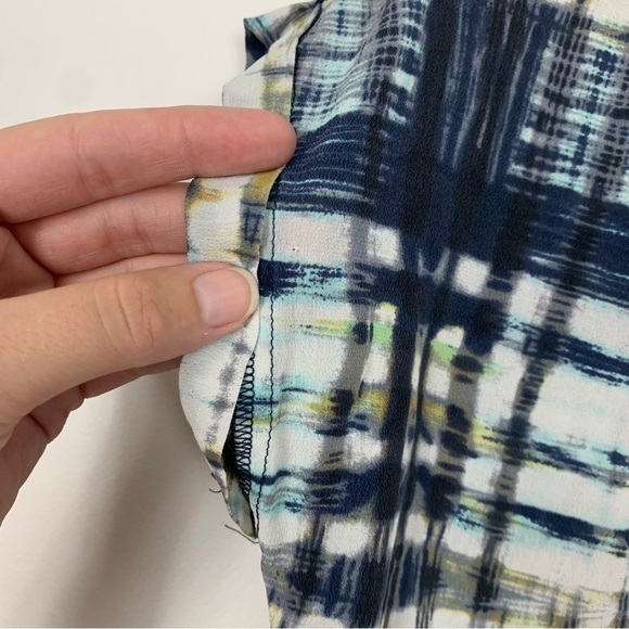 Piperlime Silk Blue Yellow Watercolor Pattern Blouse Size XS - Picture 8 of 13